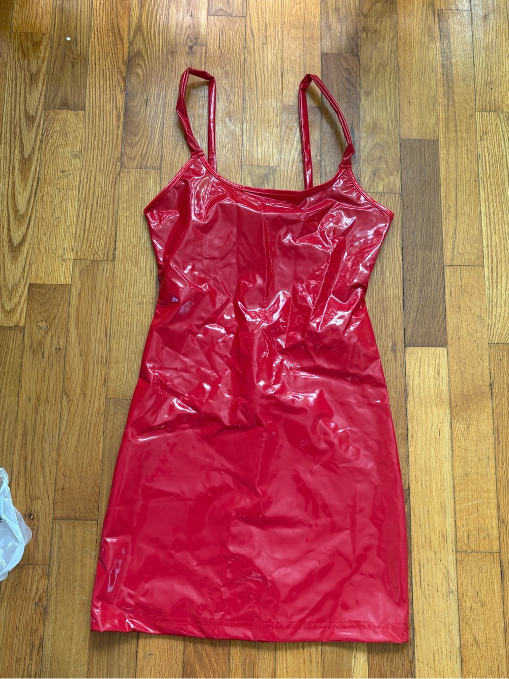 Red Vinyl Slip Dress with Spaghetti Straps